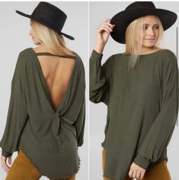 Free People Tops - Free People Shimmy Shake Top Open Back Army Green Size Small